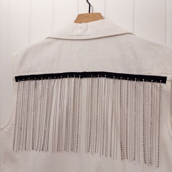Each x Other White Denim Fringe Vest Size Medium - Picture 7 of 9
